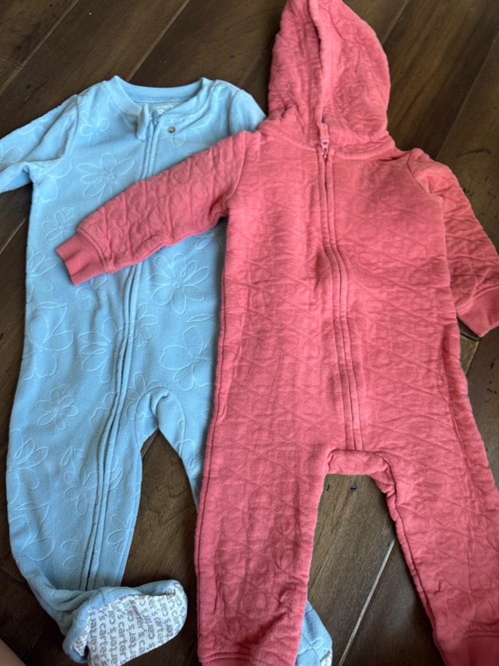 Carter's Coral Hooded Baby Romper with Floral Lining
